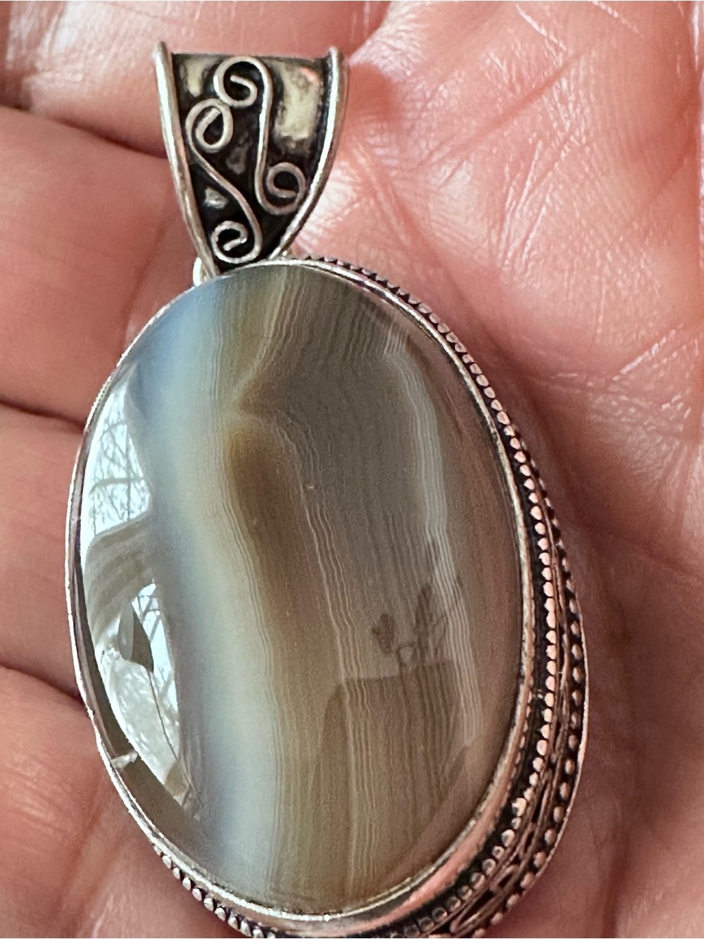 Artisan Brown and Gray Botswana Agate Oval Pendant Necklace